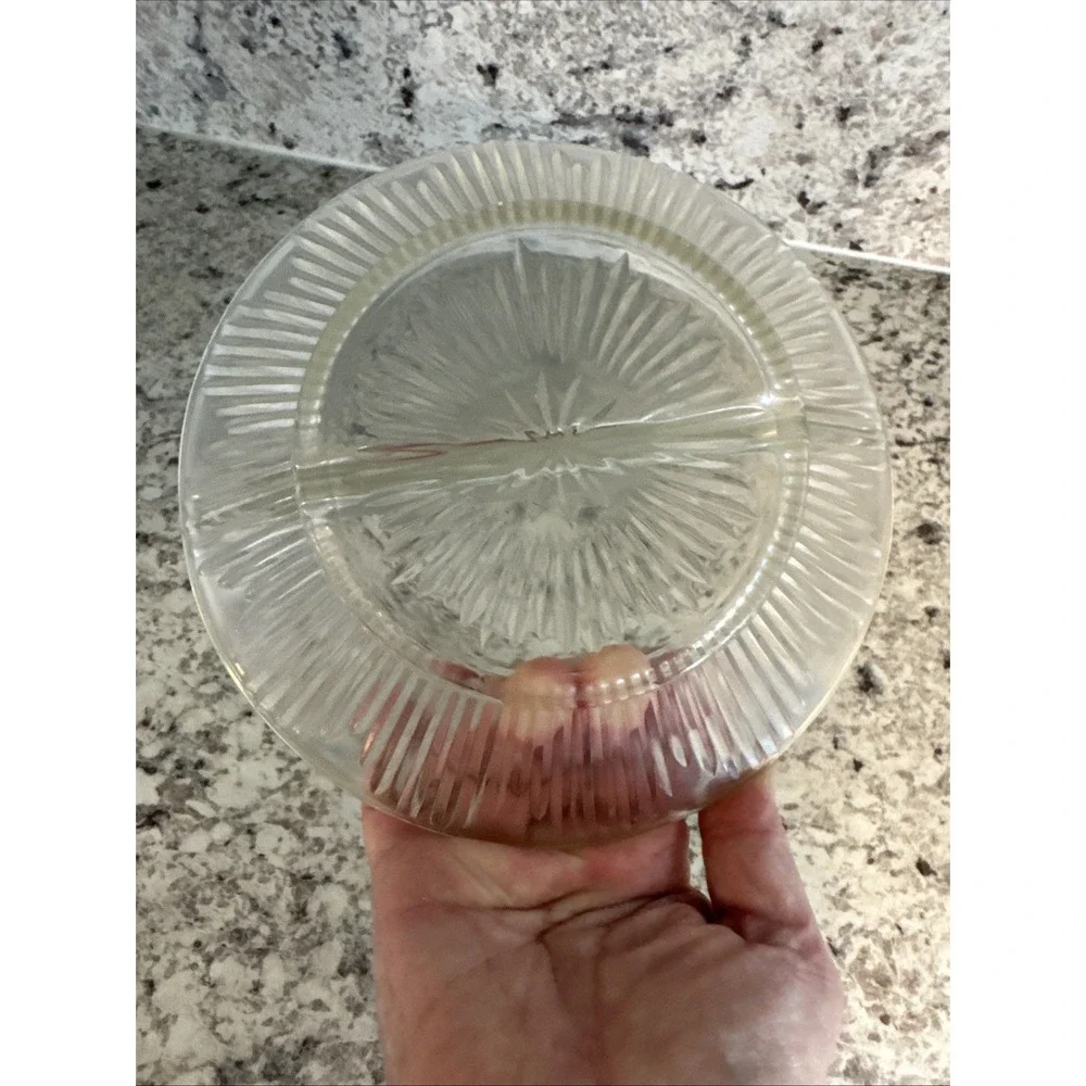 Vintage‎ Divided Glass Serving Bowl with Spiked Rib Design 7 1/4 in